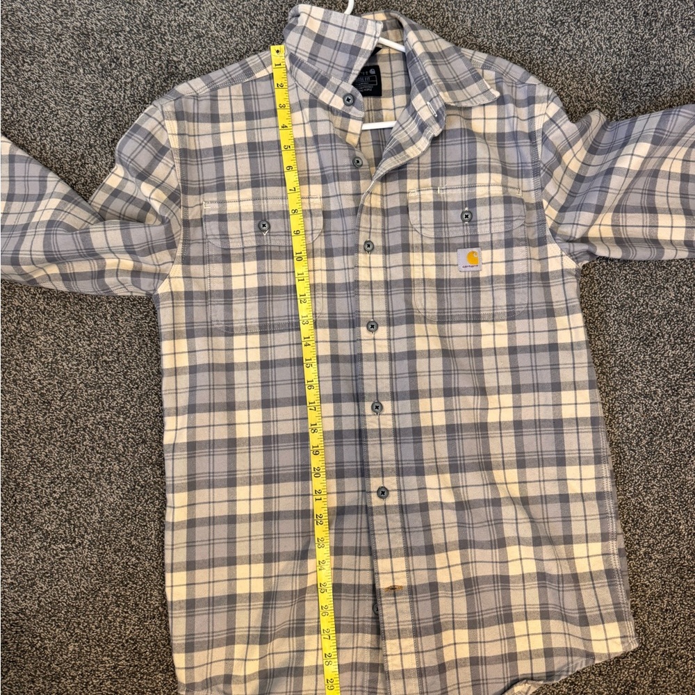 Carhartt Plaid Button-Up Flannel Shirt Jacket in Beige & Gray Size Small - Picture 9 of 9
